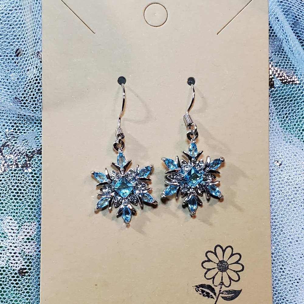 Blue Crystal Snowflake earrings. Sparkles all over.